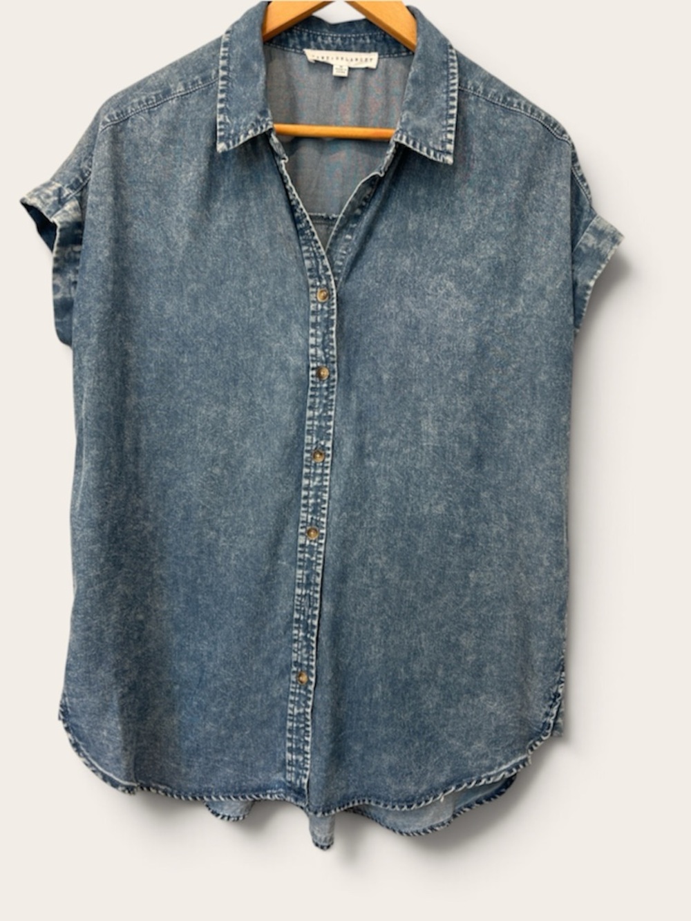 Jane and Delancey Washed Blue Denim Short Sleeve Button-Down
